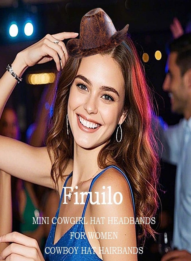 Firuilo Cowgirl Hat Headband Mini Cowboy Hat Headbands Western Cowboy Hairbands Cowgirl Costume Hair Accessories for Women (A-Brown, One Size) - Image 2